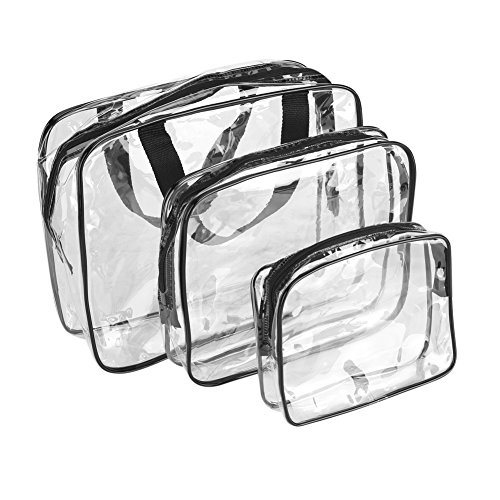 3 Stück Kulturtaschen Set Transparent Kosmetiktasche mit Reißverschlüssen PVC Wasserdicht Kulturbeutel Kosmetikbeutel Durchsichtig Reise Set Make-Up Taschen für Männer, Frauen, Kinder, Familie von Oumij