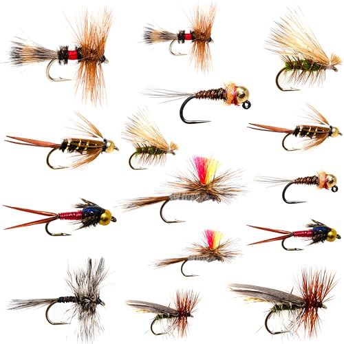 26 Essential Fliegenfischen-Set Fliegensortiment Forellen-Barschangeln | Trockenfliegen, Nassfliegen, Nymphenfliegen, Caddis | Forellenangelköder-Set von Outdoor Planet