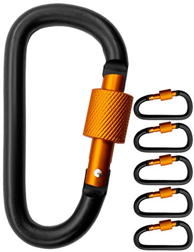 Outdoor Saxx® - 5X große Schraub-Karabiner, Karabiner-Haken zur Befestigung von Ausrüstung, Aluminium, 8cm, schwarz orange, 5er Pack von Outdoor Saxx