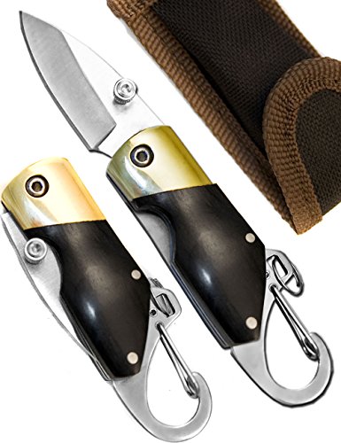 Outdoor Saxx® - Mini Klapp-Messer, Schlüssel-Anhänger Schlüssel-Bund Karabiner, 11 cm, Holz-Griff, inklusive Tasche mit Gürtel-Schlaufe von Outdoor Saxx