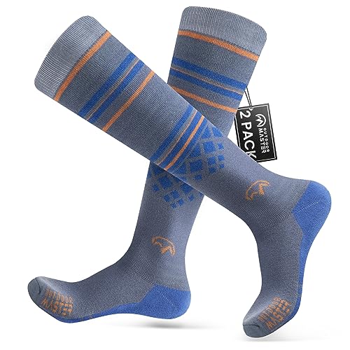 OutdoorMaster 2 Paar Unisex Merinowolle Skisocken für Damen & Herren, Winter Snowboarding Atmungsaktive Socken für Outdoor-Sportarten mit OTC Design/Anti-Rutsch-Bündchen von OutdoorMaster