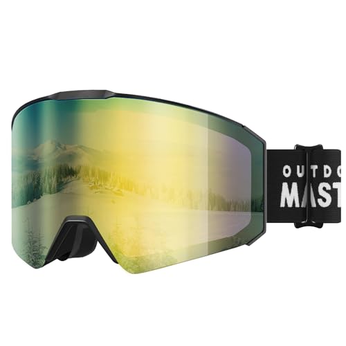 OutdoorMaster Falcon OTG Skibrille für Kinder,100% UV-Schutz,Anti-Nebel Snowboardbrille für Gläser(weißer Rahmen+VLT 12% graue Linse mit Revo Blau) von OutdoorMaster