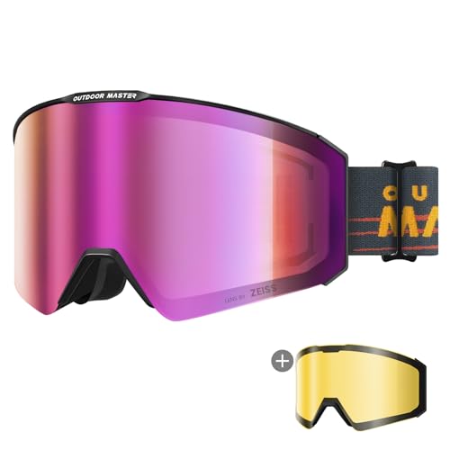 OutdoorMaster Falcon Ski Goggles Lens by ZEISS, OTG Snowboard Goggles Anti-Fog, Magnetic Interchangeable Lens, Schneebrille für Männer & Frauen von OutdoorMaster