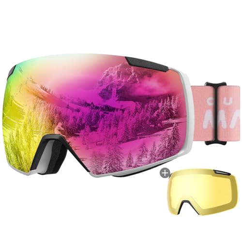 OutdoorMaster Heron Skibrille mit 2 Gläsern, rahmenlos, magnetisch austauschbare HD Toric Lens, OTG Snowboardbrille für Männer & Frauen, 100% UV-Schutz Snow Goggles von OutdoorMaster