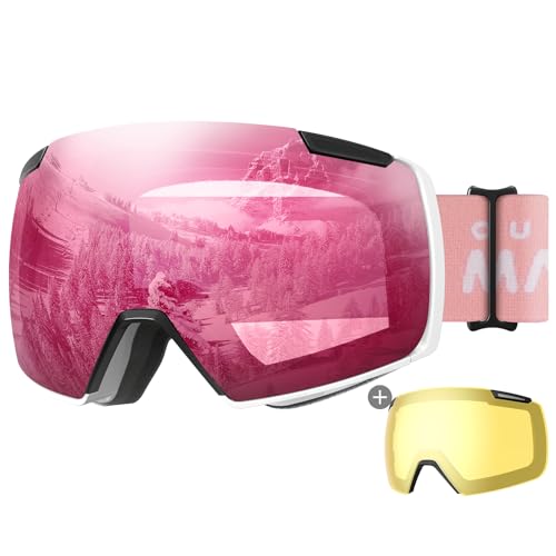 OutdoorMaster Heron Skibrille mit 2 Gläsern, rahmenlos, magnetisch austauschbare HD Toric Lens, OTG Snowboardbrille für Männer & Frauen, 100% UV-Schutz Snow Goggles von OutdoorMaster