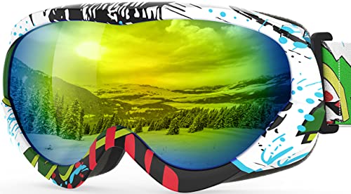 OutdoorMaster Kinder Skibrille - Helmkompatible Schneebrille für Jungen & Mädchen mit 100% UV-Schutz (Farbmuster Frame + VLT 13% Grau Lens mit Full REVO Gold) von OutdoorMaster