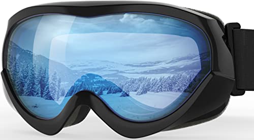OutdoorMaster Kinder Skibrille - Helmkompatible Schneebrille für Jungen & Mädchen mit 100% UV-Schutz (schwarzer Rahmen + VLT 60% hellblaue Linse) von OutdoorMaster