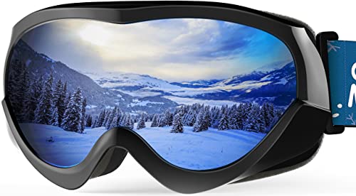 OutdoorMaster Kinder Skibrille - Helmkompatible Schneebrille für Jungen & Mädchen mit 100% UV-Schutz - VLT 10% Schwarzer Rahmen Graue Linse von OutdoorMaster
