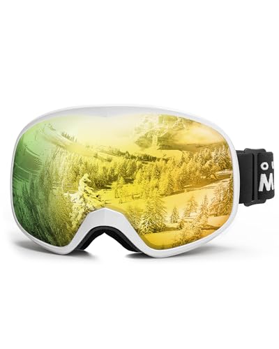 OutdoorMaster Owl Kinder Snowboard-Brille für Brille, OTG, 100% UV-Schutz, Anti-Nebel-Skibrille (weißer Rahmen+VLT 12% Revo Gold) von OutdoorMaster