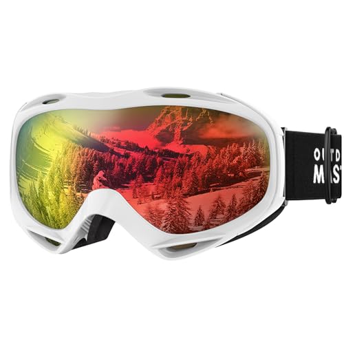 OutdoorMaster Unisex Skibrille für Damen und Herren, Snowboard Brille Schneebrille OTG 100% UV-Schutz skibrille für brillenträger, Anti-Nebel Snowboard Brille Ski Goggles für Jungen (Rot VLT 14.2%) von OutdoorMaster