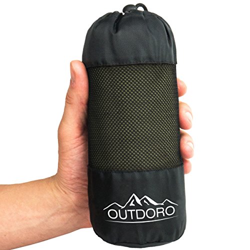 Outdoro Hüttenschlafsack, Ultra-Leichter Reise-Schlafsack - nur 350 g aus Reiner Baumwolle mit Kissen-Fach - dünn & klein - Inlett, Travel-Sheet von Outdoro