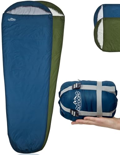 Outdoro ultraleichter Schlafsack 800g - kleines Packmaß - leicht, dünn und warm - Idealer Sommerschlafsack, Mumienschlafsack für Herren, Damen, Erwachsene (blau) von Outdoro