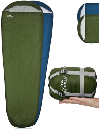 Outdoro ultraleichter Schlafsack 800g - kleines Packmaß - leicht, dünn und warm - Idealer Sommerschlafsack, Mumienschlafsack für Herren, Damen, Erwachsene (grün) von Outdoro