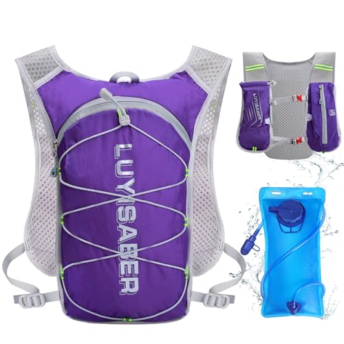 Outplea Ultraleicht Trinkrucksack Laufen mit 2L Wasserblase, Laufweste Damen & Herren, Trinkweste mit Trinksystem für Marathon Radfahren Wandern, Lila von Outplea