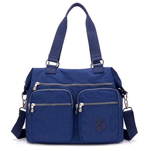Outreo Handtasche Design Handtasche Damen Messengertasche Umhängetasche Mädchen Messenger Bag Sporttasche Reisetasche Strandtasche Nylon, blau, L, Vintage von Outreo
