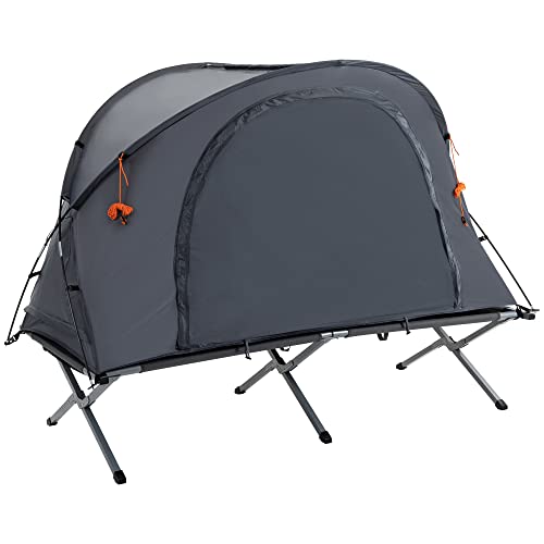 Outsunny Campingbett mit Zelt erhöhtes Feldbett für 1 Person Kuppelzelt mit Luftmatratze inkl. Tragetasche Grau 200 x 86 x 147 cm von Outsunny