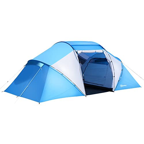 Outsunny Campingzelt Familienzelt Tunnelzelt mit 2 Schlafkabinen 4-6 Personen Blau L430 x B240 x H170cm, für Trekking von Outsunny