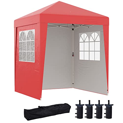 Outsunny Klappbare Gartenlaube Pop-up 2 x 2 m Partyzelt höhenverstellbar 3 Stufen Anti-UV 30+ 3 Seitenwände mit 4 Sandsäcken und 1 Tragetasche Oxfordgewebe Stahl rot von Outsunny