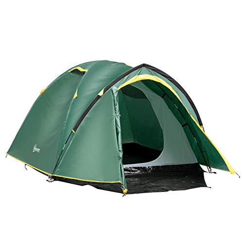 Outsunny Zelt für 2 Personen 190T Campingzelt mit Heringen Kuppelzelt Glasfaser Polyester Grün+Gelb 325 x 183 x 130 cm von Outsunny