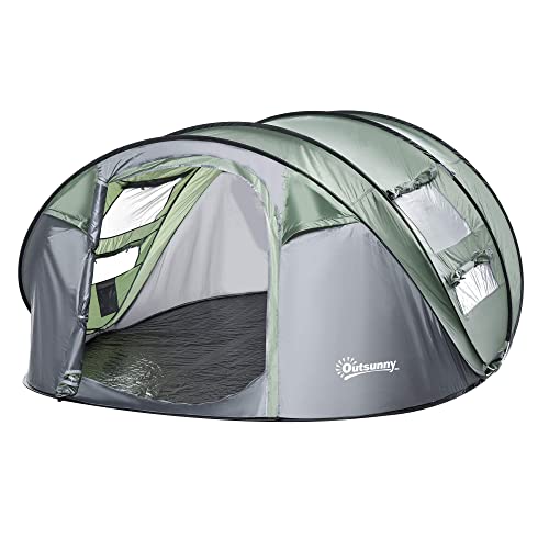 Outsunny Zelt für 4-5 Personen Campingzelt mit Heringen Kuppelzelt Polyester B3 Gitter Glasfaser Dunkelgrün+Grau 263,5 x 220 x 123 cm von Outsunny