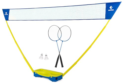 Outtec 2in1 Badminton Set, Badminton Schläger, Badminton Netz und Federball Set, Komplett 2-4 Spieler, 2 Badmintonschläger, 2 Federbälle, 2 Pfosten und EIN Leicht und Stabil Badminton Netz Outdoor von Outtec