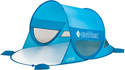 Outtec Selbstfaltendes Zelt, Pop Up Strandmuschel mit Sandtaschen, Leicht zu Tragen Gartenmuschel mit 50 UV Schutz, Wasserdicht Windschutz für Kinder und Erwachsene, Sonnenschutz, Blau von Outtec