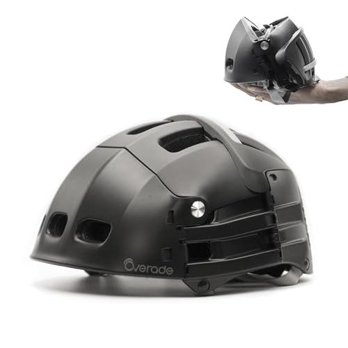 Overade Plixi Faltbarer Helm für Fahrräder, Elektroroller, E-Bikes - Volumen durch 3 geteilt - CE EN1078 Zertifiziert für gleichwertigen Schutz wie EIN klassischer Helm - Schwarz L/XL von Overade