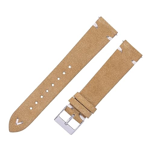 Overhil1s Uhrenarmbänder Leder, Leder Uhren- Bands handgefertigt for Männer Frauen 18mm 20mm Multicolor-Leder- Armbänder Wildleder elegant und stilvoll (Band Color : Beige, Band Width : 18mm) von Overhil1s