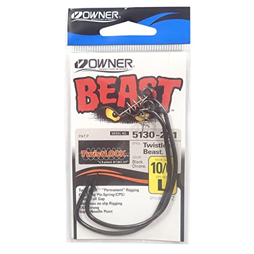 Owner BC Beast Twistlock 5130 - Wide Gap Haken mit Schraubspirale für Gummifische & Jigs, Offsethaken mit Spirale, Jighaken, Größe/Packungsinhalt:Gr. 10/0 - 2 Stück von Owner