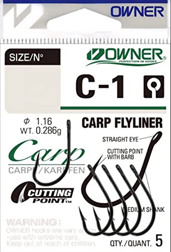 Owner Carp C1 Haken - 4 Karpfenhaken zum Angeln auf Karpfen, Angelhaken zum Karpfenangeln, Einzelhaken, Öhrhaken, Hook, Größe:2 von Owner