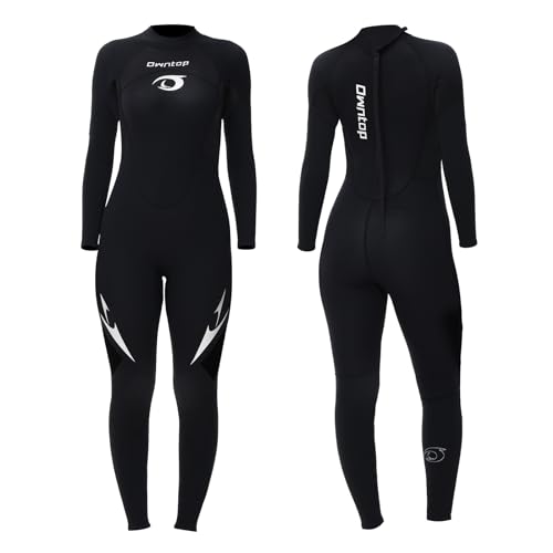 Owntop Damen Ganzkörper 3/2mm Neoprenanzug, Ultra-Stretch Langarm Winter Neoprenanzug, Rückenreißverschluss Erwachsene Neopren Surf- und Tauchanzug, Damen Schwarz M von Owntop