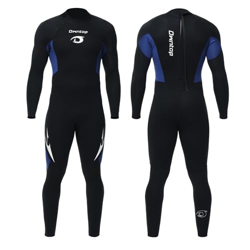 Owntop Herren Neoprenanzug 3/2mm - Vorderer Reißverschluss Voll Tauchanzüge, Stretch Pro Neopren-Nassanzug Thermische Volle Länge Tauchhaut zum Surfen Schnorcheln, Herren Blau M von Owntop