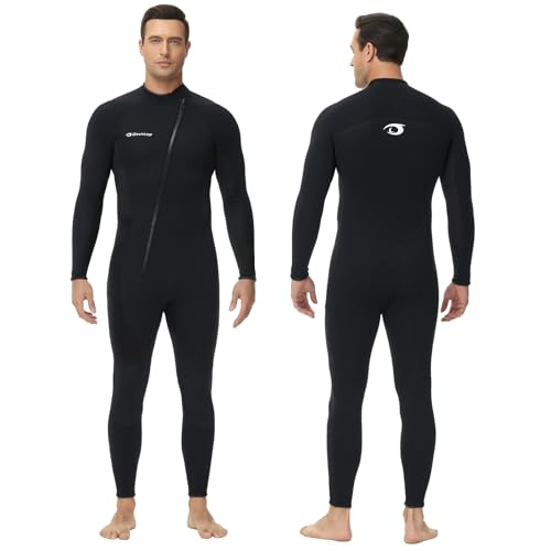 Owntop Herren Neoprenanzug 3/2mm - Vorderer Reißverschluss Voll Tauchanzüge, Stretch Pro Neopren-Nassanzug Thermische Volle Länge Tauchhaut zum Surfen Schnorcheln, Herren Schwarz XL von Owntop