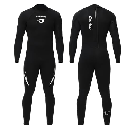 Owntop Herren Neoprenanzug 3/2mm - Vorderer Reißverschluss Voll Tauchanzüge, Stretch Pro Neopren-Nassanzug Thermische Volle Länge Tauchhaut zum Surfen Schnorcheln, Herren Schwarz XL von Owntop