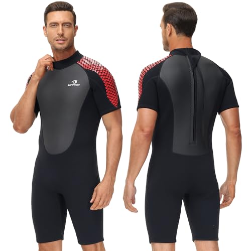 Owntop Neoprenanzug Herren kurz, 3mm Neopren Tauchanzüge für Tauchen, Surfen, Schwimmen, Kanufahren (Herren Rot, S) von Owntop