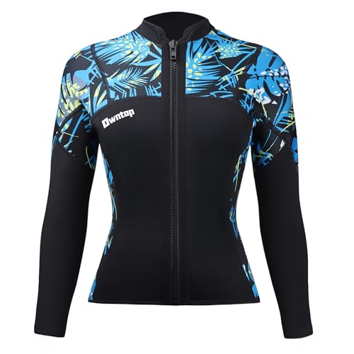 Owntop Neoprenanzug Top Damen 2mm - Neoprenanzug-Jacken Ultra Dehnbar Frontreißverschluss, Langarm Neoprenanzug-Oberteile Tarnmuster für Alle Wassersportarten, Damen Grün S von Owntop