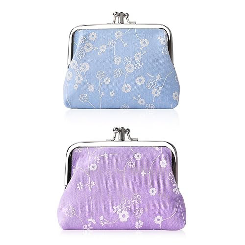 Oyachic 2 Stück Mini Portemonnaie Blumen Coin Purse Geldbörse mit Clipverschluss Münzbeutel Damen Knipsbörse Münzbörse für Karten, Frauen von Oyachic