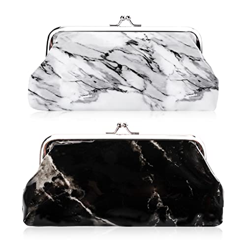 Oyachic 2 Stücke Marmor Münzbörsen Marble Coin Purse Münzbeutel Change Pouch Täschchen Portemonnaie Geldbeutel Long Wallet Münzen Geldbörse Geldtasche Für Mädchen und Frauen (Reines Schwarz+Weiß) von Oyachic