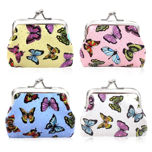 Oyachic 4 Stück Butterfly Münzbörse Schmetterling Portemonnaie Kiss Lock Coin Purse Klein Münzbeutel Damen Vintage Geldbeutel Kleingeldbörse Handtasche Mädchen von Oyachic