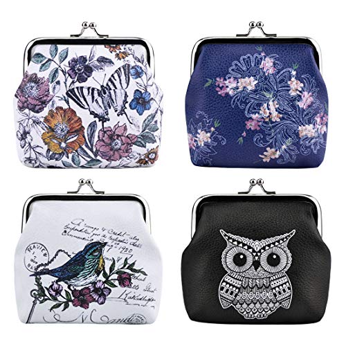 Oyachic 4 Stück Eule Brieftasche Münzbörsen PU Coin Purses Owl Kleingeldbörse mit Schließe Kisslock Damen Münzbeutel Brieftasche für Frauen Mädchen von Oyachic