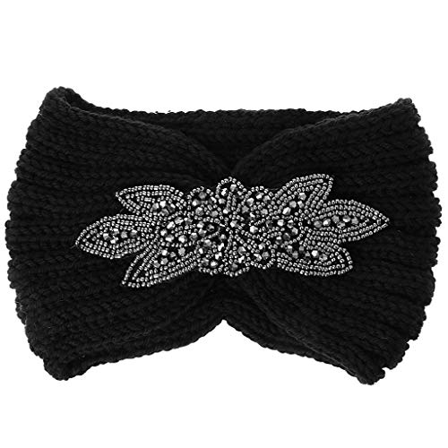 Oyrcvweuy Damen Winter-Stirnband, weich, dick, gestrickt, mit Blumen-Pailletten, breit, warm, Wolle von Oyrcvweuy