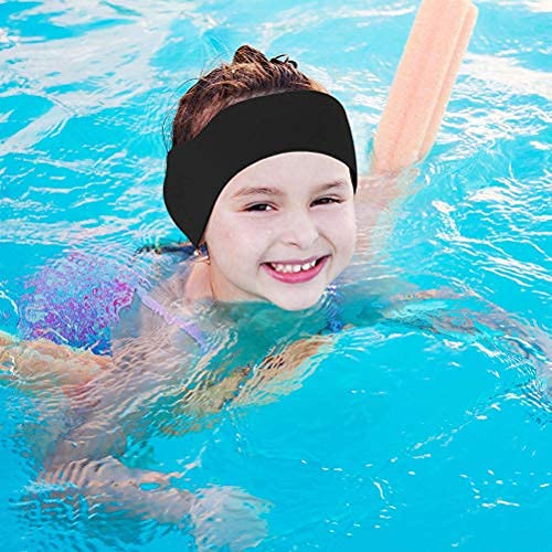 Oyria Dehnbares verstellbares Schwimmstirnband, Erwachsene Kinder Schwimmen Ohrstirnband Schutzband Neopren Elastisches Schwimmhaarband für Wasseraktivitäten (Schwarz, L) von Oyria