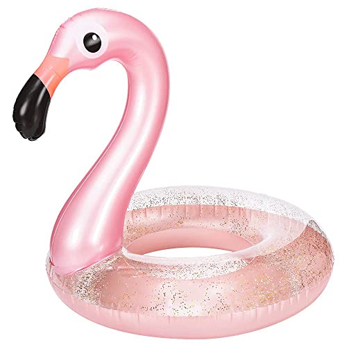 Flamingo Aufblasbar Schwimmbad Schwimmer, Flamingo Pool Glitzer Rosa Flamingo Luftmatratze, Riesen Schwimmring Süßes Spielzeug für Poolparty Strand 98 cm für Erwachsene Kinder von Oziral