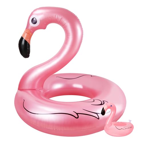 Oziral Aufblasbar Flamingo Schwimmring, Flamingo Schwimmreifen Pool Spielzeug Schwimmbad Schwimmer Outdoor Party Strand Floß Spielzeug Kommt mit Patch-Kit Geeignet für Erwachsene und Kinder rosa von Oziral
