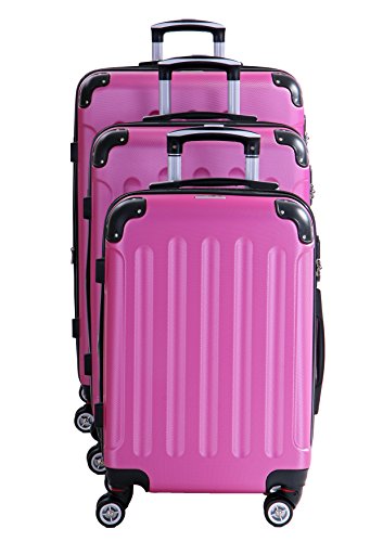 P-Collection Glüückskind Koffer Trolley Handgepäck Reisekoffer Hartschalenkoffer Zwillingsrollen M-L-XL-Set Dehnungsfuge 5 Farben (Pink) von P-Collection