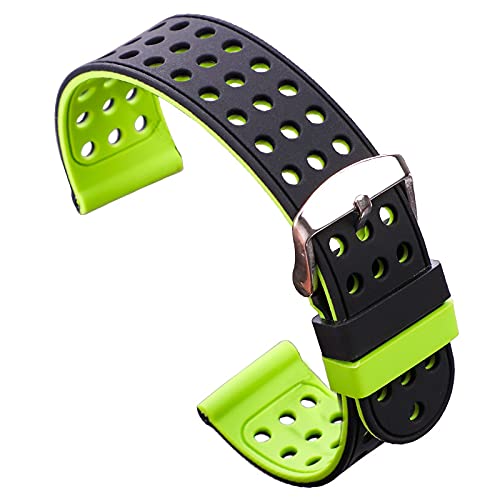 PACUM Silikon UhrenarmbäNder,UhrenarmbäNder Silikonkautschuk Uhr Band Strap Sport atmungsaktive atmungsband für Frauen männer Armbands Armband 18 20 22 24mm (Color : Black and Green, Size : 20mm) von PACUM