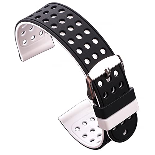 PACUM Silikon UhrenarmbäNder,UhrenarmbäNder Silikonkautschuk Uhr Band Strap Sport atmungsaktive atmungsband für Frauen männer Armbands Armband 18 20 22 24mm (Color : Black and White, Size : 22mm) von PACUM
