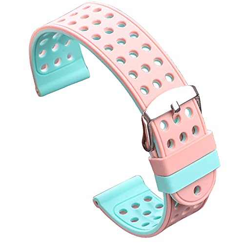 Silikon UhrenarmbäNder,UhrenarmbäNder Silikonkautschuk Uhr Band Strap Sport atmungsaktive atmungsband für Frauen männer Armbands Armband 18 20 22 24mm (Color : Pink and Blue, Size : 22mm) von PACUM