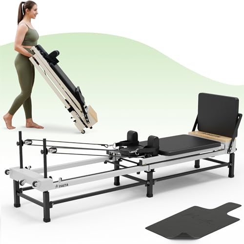 PAETA Pilates Reformer, 91 Zoll Faltbare Reformer Pilates Maschine mit einstellbaren Reformerhöhen, Pilates Ausrüstung mit Klavierdrahtfedern und Sprungbrettern von PAETA