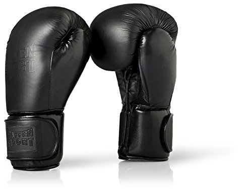 Paffen Sport Black Logo Echtleder-Boxhandschuhe für das Sparring und Training – schwarz – 16UZ von PAFFEN SPORT